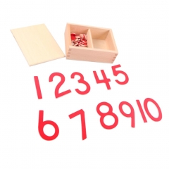 Baby Wooden Math Counting Material Montessori Red Cut out Numeral And Counters Educational Toys