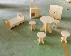 Kindergarten Wooden Baby Doll Furniture Nursery Feeding Dollhouse Miniature Playhouse Furniture Set