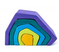 Montessori Educational Toy House Shaped Rainbow Color Wooden Blocks For Kids Play