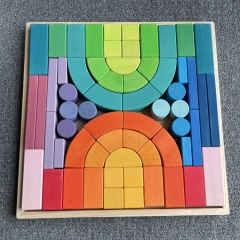 Montessori Wood Puzzle Blocks Toys Baby Wooden Rainbow Wooden Rainbow Stacker Educational Toy