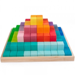 Montessori Early Childhood Teaching Aids Wooden Rainbow Tower Children Cube Building Blocks Toys