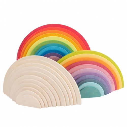 Educational Toys Handwork Diy Natural Wooden Rainbow Block 12 Rainbow Stacker Blocks