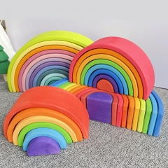 Preschool Educational Toys Wooden Rainbow Bridge Stacking Blocks For Kids Colorful Wooden Stacker Blocks