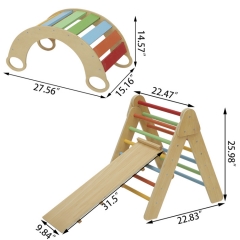 Wooden Pickler Triangle Set With Ramp Montessori Foldable Climbing Triangle For Toddler Montessori Indoor Play Set