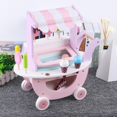 Montessori Child Play House Toys Simulation Ice Cream Trolley Shopping Toy Kitchen Play Wooden Pretend Toy