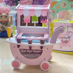 Montessori Child Play House Toys Simulation Ice Cream Trolley Shopping Toy Kitchen Play Wooden Pretend Toy