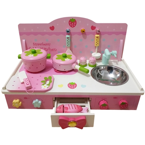 Children's Pink Strawberry Kitchen Stove Simulation Play House Set Simulation Cooking Cookware Toys