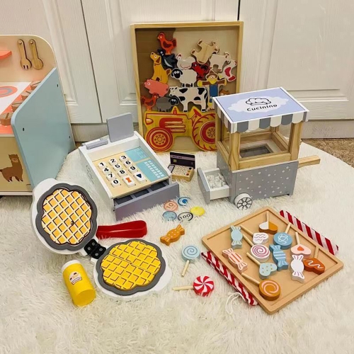 Baby Toy selling Trolly Pretend Supermarket Toys Play Set Kids Trolley Wooden Montessori Toys