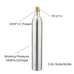 HB-CC06LG Soda Water Cylinder, 0.6L High Pressure Aluminum Bottle Soda Tank with Refill Soda Adapter Valve GA320