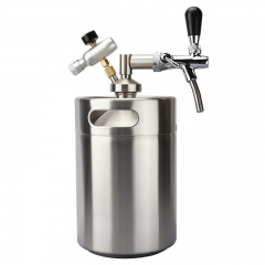 HB-BKT5N 5L Mini Stainless Steel Beer keg Growler With Adjustable Tap Faucet and CO2 Injector Premium