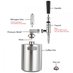 HB-BKT2K Homebrew 2L Mini Growler Nitro Cold Brew Coffee Maker Kit,304 Stainless Steel Craft Beer Keg Nitrogen Coffee Dispenser Container