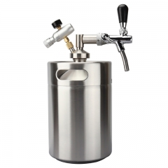 HB-BKT5F mini keg 5l,Pressurized Beer Keg System 64oz Stainless Steel Mini Growler Keg Adjustable Beer Tap Faucet Premium CO2 Charger Kit