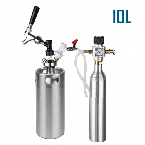 HB-BKT10M 10L Mini Growler,Pressurized Beer Keg Set with 90 PSI Co2 Charger & Co2 Soda Bottle Cylinder,Homebrew Draft Beer Tap Dispenser