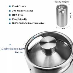 HB-BKT5F mini keg 5l,Pressurized Beer Keg System 64oz Stainless Steel Mini Growler Keg Adjustable Beer Tap Faucet Premium CO2 Charger Kit