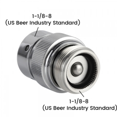 HB-BTP15 Beer Faucet Flow Control Adapter,1-1/8-8 Thread Adjustable Tap Shank Liquid Control Valve for Craft Beer Dispensing