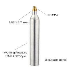 HB-CC06L 0.6L Soda Cylinder Co2 Bottle Tank,150BAR/2200PSI High Pressure Soda Water Bottle Aluminium Co2 Cylinder with Valve TR21*4