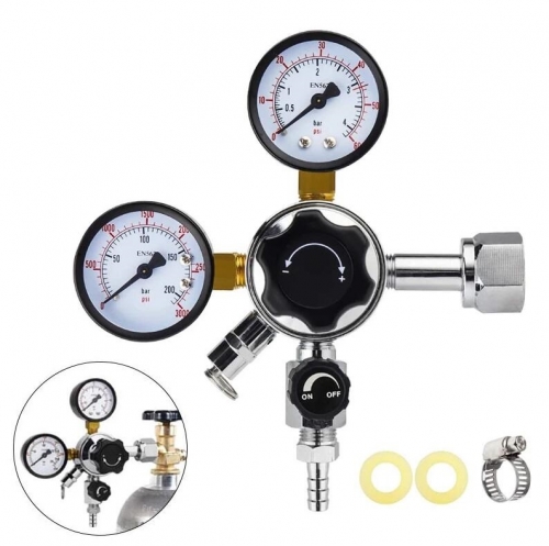 HB-BTW218 W21.8 Co2 Regulator,Homebrew Keg Kegerator Regulator 3000PSI Pressure Dual Guage Co2 Regulator with Safety Pressure Relief Valve