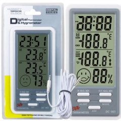 DT-DC803 Indoor LCD Digital Thermometer Humidity Outdoor Temperature Alarm Meter Tester Hygrometer Weather Station 12h 24h Time Date