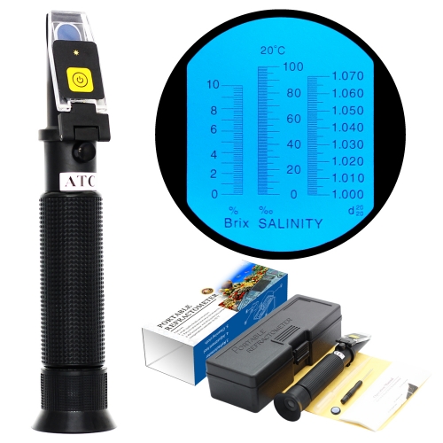 LED-RHBS-10 ATC Brix 0-10% salinity 0-10% 1.000-1.070RI Refractometer With LED Light