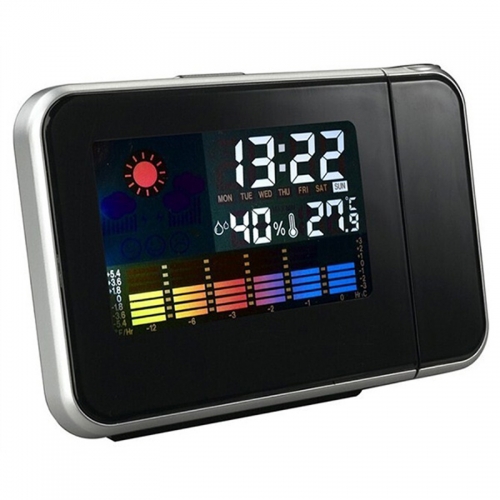 DT-06 Black Digital LCD Screen Weather Station Forecast Calendar Projector Snooze Alarm Clock 2 Modes Plastic Housing