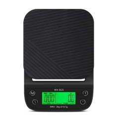 WH-B25 3kg 0.1g Digital Coffee Kitchen Scale Timer LCD Drip Scales With Bowl Food Cooking Baking Steelyard Weight Balance Green Backlit