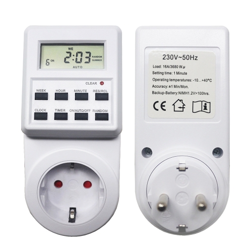 TM-113 EU Plug-in Timer Switch 230V 16A Weekly Programmable LCD Digital Timer Socket with Standard/Summer Time Countdown Timer Outlet