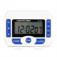 PS-360 Multifunction 4 Group Display LCD Digital Kitchen Timer Countdown Alarm Clock With Stand Kitchen Timer Cooking Timer Alarm Clock