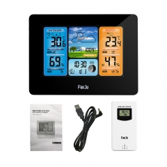 DT-FJ3373 Multifunction Digital Weather Station LCD Alarm Clock Indoor Outdoor Weather Forecast Barometer Thermometer Hygrometer