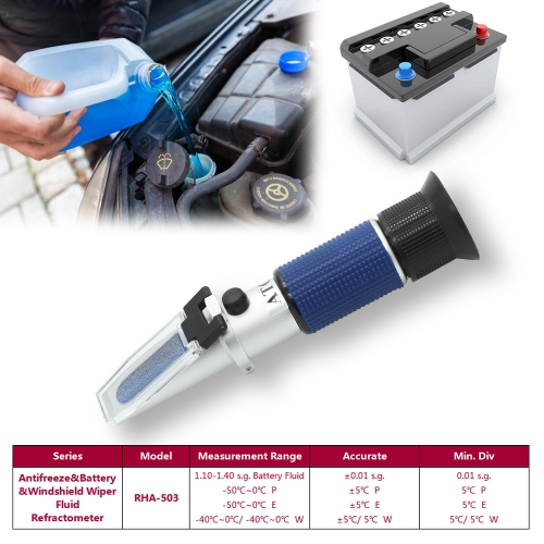 RHA-503 ATC B1.10-1.40sg E-50~0℃ P-50~0℃ C-40~0℃ optical antifreeze battery windshield wiper fluid refractometer