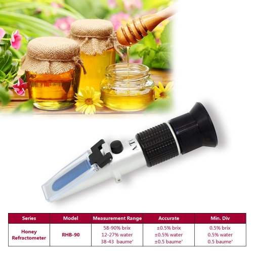 RHB-90 ATC Honey 58-90%Brix 38-43Be 12-27%Water optical refractometer