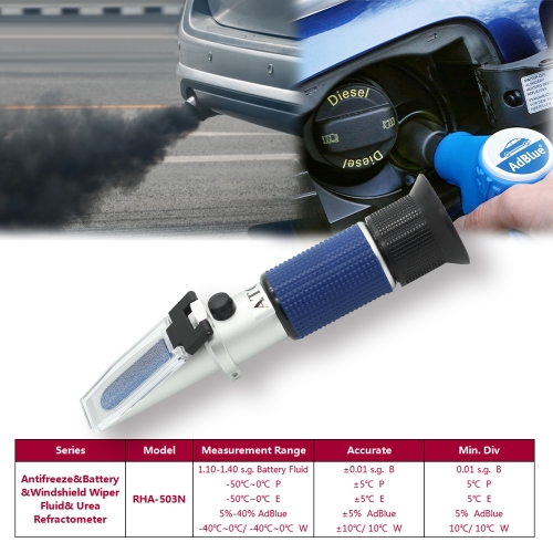 RHA-503N ATC Adblue 5-40% B1.10-1.40 sg E-50~0℃ P-50~0℃ W-40~0℃ optical antifreeze battery urea wiper fluid refractometer