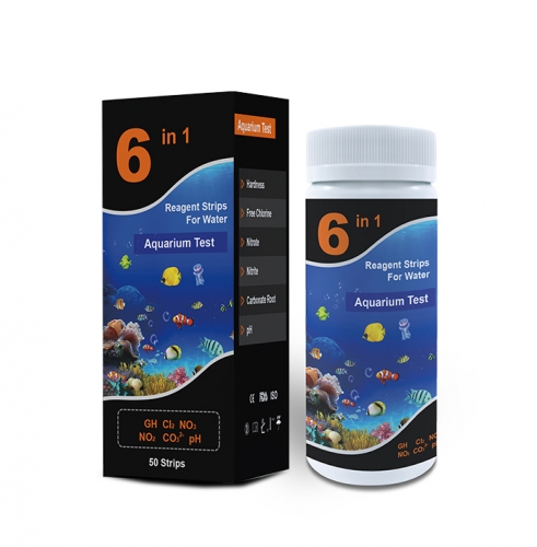 6 in 1 Aquarium Fish tank pond test strips Hardness, Free Cl2, Carbonate, Nitrate( No.3), Nitrite( No.2), pH