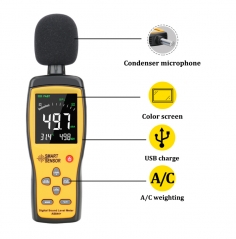 Digital Sound Noise Level Meter Decibel Audio Tester 30~130 dBA Color LCD Display Automotive Microphone db Meter AS844+