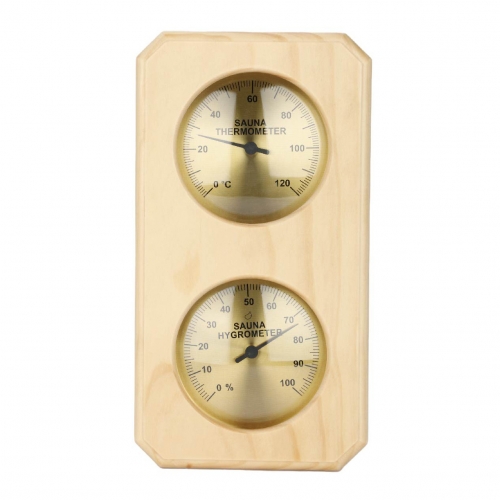 X-23A/B Sauna thermometer golden wooden frame double table temperature and humidity wall hanging