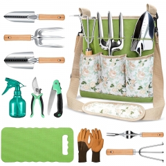 9 Pcs Wood Handle Stainless Steel blade Home Gardening Tool Set With Bag