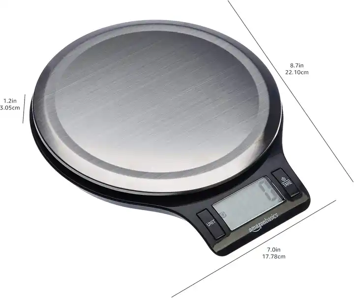 Digital Kitchen Scale with LCD Display, Batteries Included, Weighs up to 11 pounds, Black and Stainless Steel