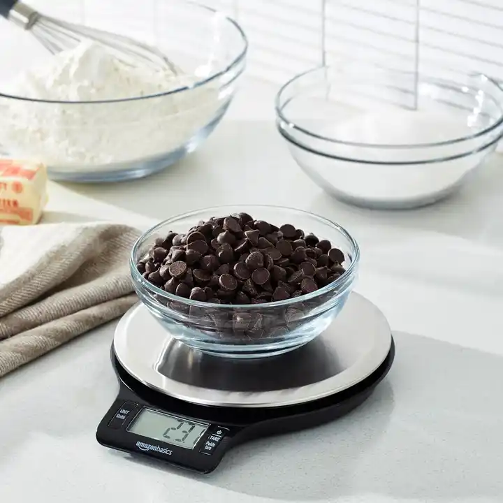 Digital Kitchen Scale with LCD Display, Batteries Included, Weighs up to 11 pounds, Black and Stainless Steel