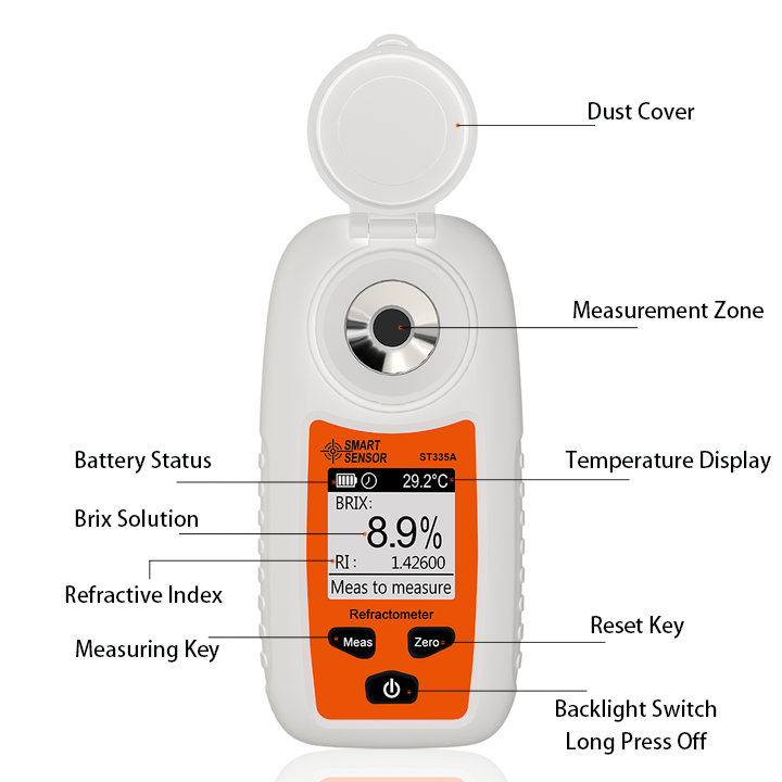 SMART SENSOR ST335A ST355A Digital Brix Refractometer Sugar Concentration Meter 0-35% 55% Range Refractive Index