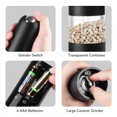 Plastic Kitchenware Equipped with LED Light Battery-powered Electric Pepper Grinder Salt Mill Spice Seasoning Tools