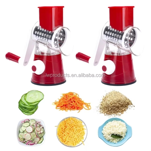 3-in-1 Multifunctional Manual Vegetable Slicer Cutter Food Shredder Rotary Cheese Grater with Anti-slip Suction Base ABS Handle