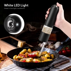 Plastic Kitchenware Equipped with LED Light Battery-powered Electric Pepper Grinder Salt Mill Spice Seasoning Tools