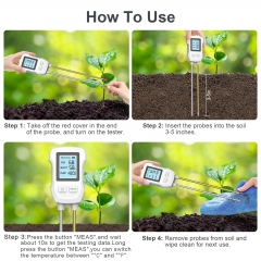 Soil pH Meter Kit with Moisture, Temperature, Humidity, fertility,and PH Test, LCD Display Soil Moisture Meter for ​Garden, Agriculture, etc