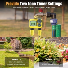 Inhocon Sprinkler Timer 2 Zone, Programmable Water Hose Timer 2 Outlet for Garden, Automatic Irrigation Timer IP54 with Rain Delay/Manual, Outdoor Hose Timer Controller for Lawn, Yard, Pool