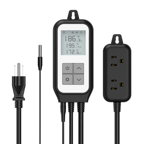 Digital Temperature Controller 2-Stage Outlet Thermostat Heating and Cooling Mode Carboy Homebrew Fermenter Greenhouse Terrarium 110V 10A