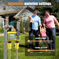 Inhocon Sprinkler Timer 2 Zone, Programmable Water Hose Timer 2 Outlet for Garden, Automatic Irrigation Timer IP54 with Rain Delay/Manual, Outdoor Hose Timer Controller for Lawn, Yard, Pool