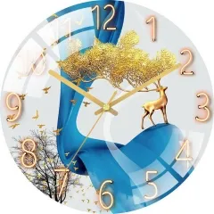Customizable 12 Inch Tempered Glass Wall Clock Deer Wall Clock Home Decor for Home Living Room Decoration