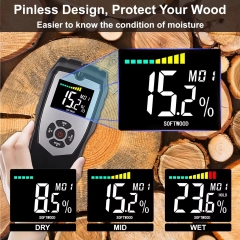 MT520 2025 Pinless Moisture Meter with 5cm Sensing Depth Dual Measurement for Wood Walls Drywall Masonry LCD Display Sound Alarm