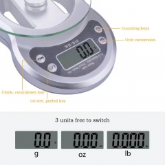 WH-B16 Electronic kitchen scale 7kg /1g tempered glass baking table scale with countdown counting function, Double precision display 0-1kg/0.1g; 1-5kg/1g