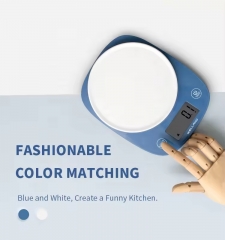 KP1944 5kg/0.1g Round Platform Blue Plastic Kitchen Scale with Tare Function LCD Battery Food Weight Scale