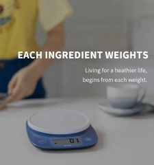 KP1944 5kg/0.1g Round Platform Blue Plastic Kitchen Scale with Tare Function LCD Battery Food Weight Scale